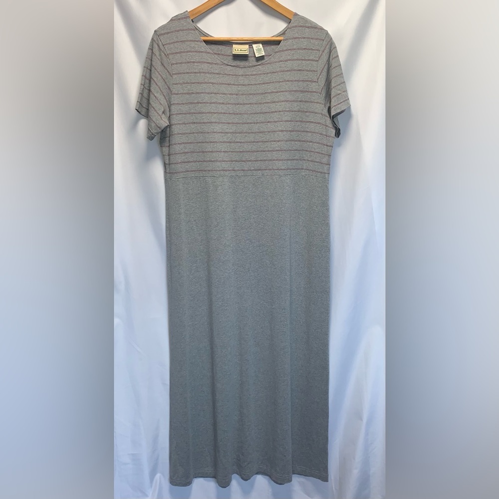 2/$25 LL Bean Gray & Pink Striped Short Sleeve T-Shirt Dress